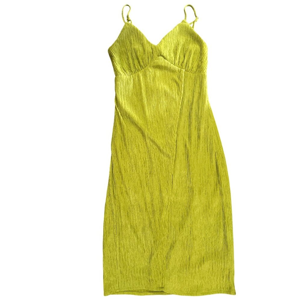 Lulus Small Lime Green Pleated Wrap Midi Summer Dress Bow Back Spaghetti Straps - Picture 10 of 10